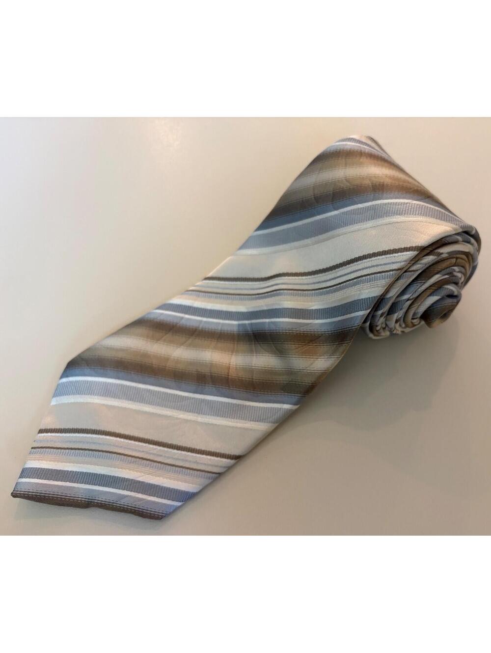 Kenzo Homme Italy Silk Tie Vintage Diagonal Stripe Brown Grey Floral Lining